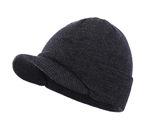 Home Prefer Men's Winter Beanie Hat with Brim Warm Double Knit Cuff Beanie Cap Watch Radar Hat - color: Grey