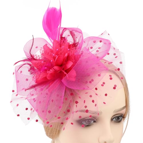 AQOKKA Women Fascinators Hats Flower Fascinators with Headband and Clip Tea Party Headwear for Women and Girls - color: Fushia