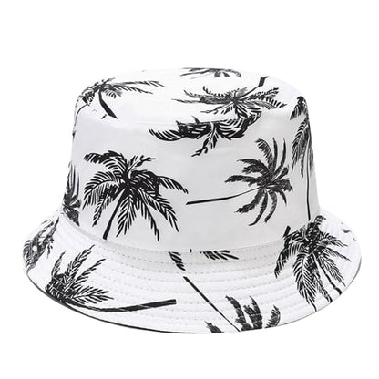 Bucket Hat for Women Men, Cotton Reversible Double Side Wear Sun Hats Beach Fisherman Hat - color: White Coconut Tree
