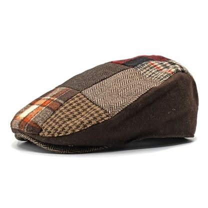 Men's Classic Patchwork Herringbone Checker Plaid Newsboy Ivy Hat Flat Cap - color: Red, size: Large-X-Large