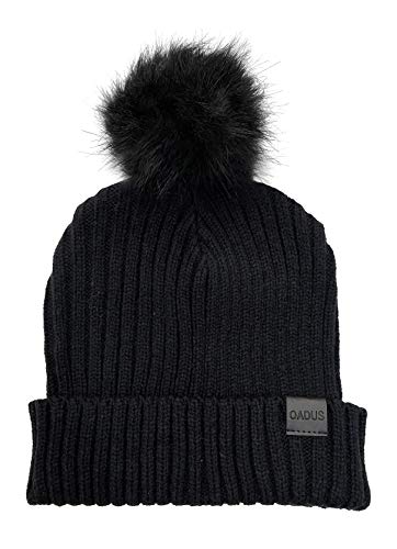 Women's Slouchy Winter Beanie Hat with Removable Faux Fur Pom - color: Black/Black Pom