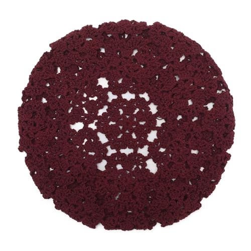 ZLYC Women Cotton Slouchy Crochet Beret Handmade Cutout Floral Beanie Hat - color: Floral Burgundy