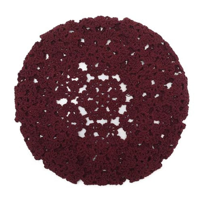 ZLYC Women Cotton Slouchy Crochet Beret Handmade Cutout Floral Beanie Hat - color: Floral Burgundy
