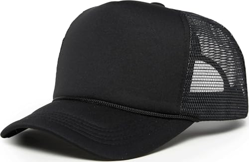 Funky Junque Blank Mesh Foam Lightweight Snapback Trucker Hat - color: Black/Black