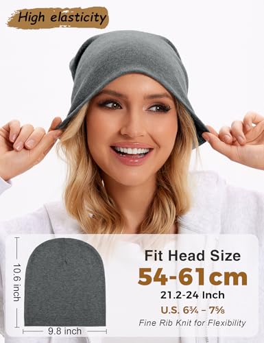 100% Cotton Thin Beanie Hat Women Men Soft Slouchy Chemo Skull Cap - color: 2pcs Dark Gray+light Gray