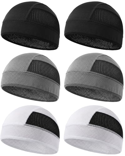 6pcs Cool Skull Cap for Men Breathable Mesh Helmet Liner - color: White, Black, Grey