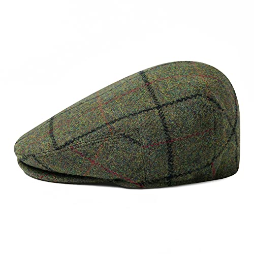Men Wool Plaid Ivy Gatsby Newsboy Cap - color: Plaid Green, size: 7 7/8