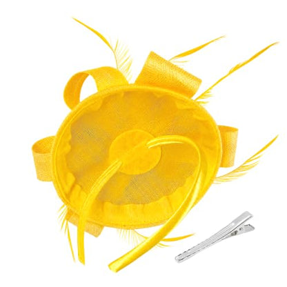Flower Fascinator Hat Headband Clip for Women Tea Party - color: Yellow-02