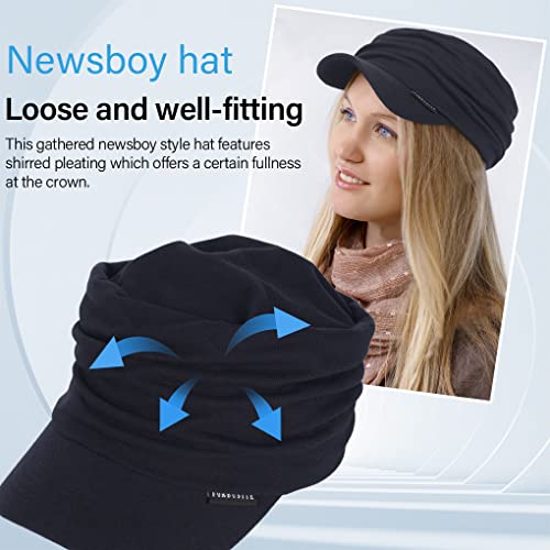 Ruphedy Newsboy Cap for Women Summer Chemo Headwear Hair Loss Cancer Hat with Brim - color: Navy