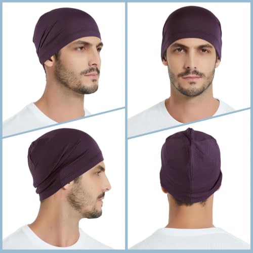 WTACTFUL 3-Pack Breathable Cooling Skull Cap for Men Women Thin Beanie - color: Black+purple+white