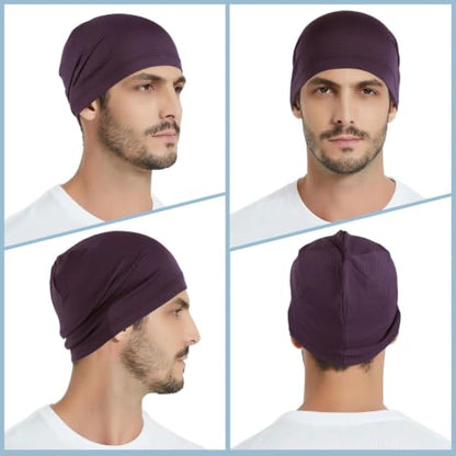 WTACTFUL 3-Pack Breathable Cooling Skull Cap for Men Women Thin Beanie - color: Black+purple+white