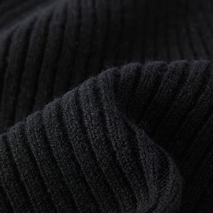 100% Merino Wool Cuff Beanie Hat, Unisex Warm Winter Caps Soft, Breathable & Cozy Stretchy Knitted Cuffed Cap - color: Black