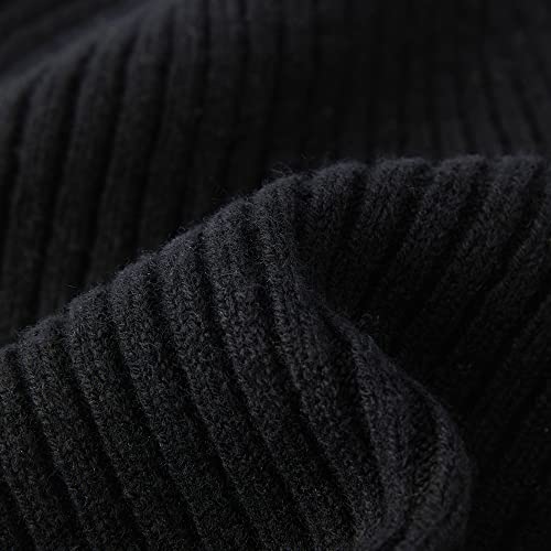 100% Merino Wool Cuff Beanie Hat, Unisex Warm Winter Caps Soft, Breathable & Cozy Stretchy Knitted Cuffed Cap - color: Black