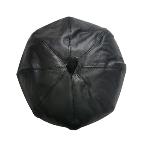 Women PU Leather French Beret Hat, 8-Panel Classic Artist Cap Causal Beanie Black, M