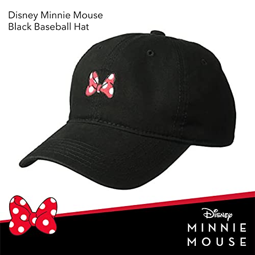 Disney Minnie Mouse Dad Hat, Cotton Adjustable Baseball Cap with Curved Brim - color: Black