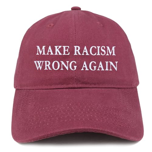 Trendy Apparel Shop Make Racism Wrong Again Embroidered Soft Crown 100% Brushed Cotton Cap - color: Maroon