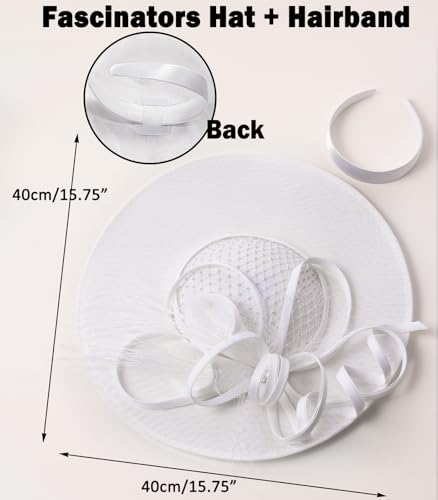 Unpifolov Fascinators Hats Elegant Women Flower Mesh Feathers Wedding Cocktail Bride Headband for Derby Hat Tea Party - color: White