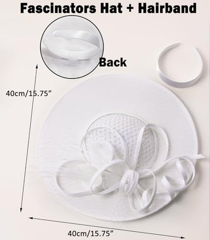 Unpifolov Fascinators Hats Elegant Women Flower Mesh Feathers Wedding Cocktail Bride Headband for Derby Hat Tea Party - color: White