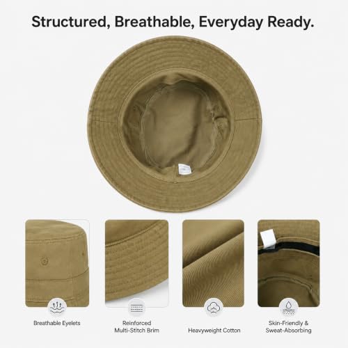 Cotton Bucket Hat Packable Beach Sun Hat for Women Men - color: Camelbrown