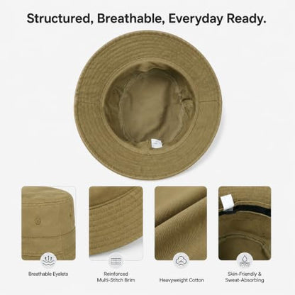Cotton Bucket Hat Packable Beach Sun Hat for Women Men - color: Camelbrown