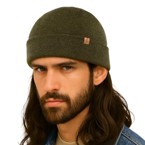 TOP-EX Merino Wool Fisherman Beanie for Men Women, Knit Watch Cap Winter - color: Army Green, size: Medium-Large