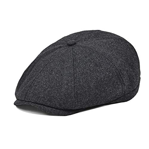 VOBOOM Men Wool Blend 8 Panel Newsboy Cap Tweed Hat - color: Grey
