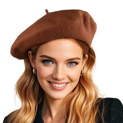 French Wool Beret Hats for Women Man - color: Chocolate