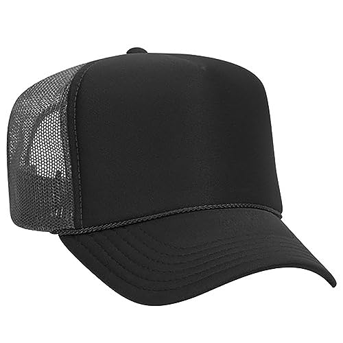 Ashen Fane Polyester Foam Front 5 Panel High Crown Mesh Back Trucker Hat - color: Blk/Blk/Ch.gray