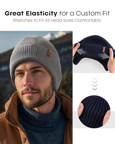 FURTALK Mens Winter Fleece Lined Beanie with Earflaps - color: Navy