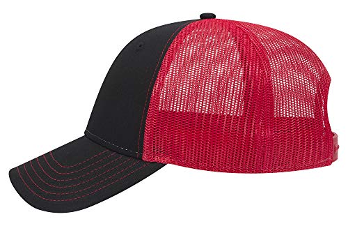 OTTO 6 Panel Low Profile Contrast Vertical Mesh Back Cap - color: Blk/Blk/Red