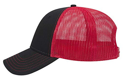 OTTO 6 Panel Low Profile Contrast Vertical Mesh Back Cap - color: Blk/Blk/Red