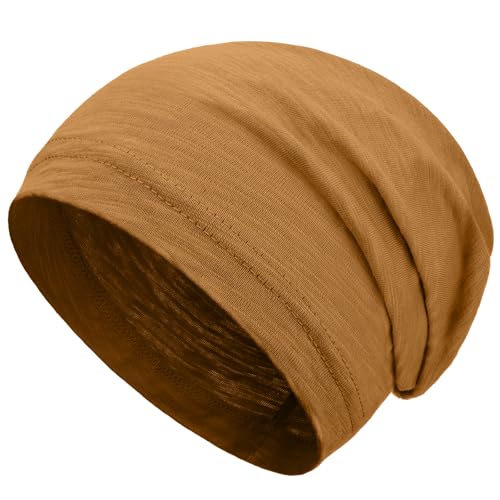 100% Cotton Summer Beanie for Men Women, Thin Soft Slouchy Beanies - color: 1pcs-gold Brown, size: Medium