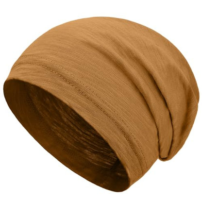 100% Cotton Summer Beanie for Men Women, Thin Soft Slouchy Beanies - color: 1pcs-gold Brown, size: Medium