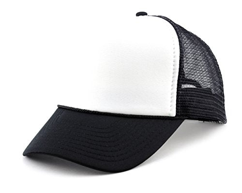 NYFASHION101 Plain Mesh Trucker Hat - Breathable 6-Panel Daily Snapback Cap, Customizable Ideal for DIY Embroidery & Patches - color: Black/White