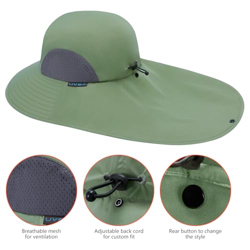 UPF 50+ Foldable Sun Hats Wide Brim with Large Neck Flap for Men Women UV Protection Gardening Fishing Beach Hat - color: Opaline Green