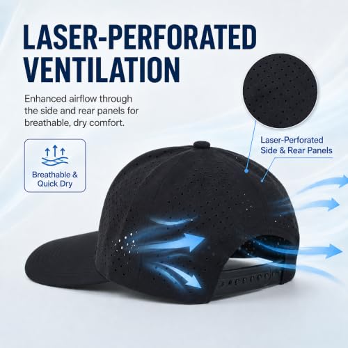 Quick Dry Baseball Cap Waterproof Snapback Trucker Golf Hat for Men Women - color: Black