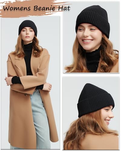 Wool Beanie for Men Women, Seamless Knit Cuffed Warm Winter Hats - color: 1pcs-black