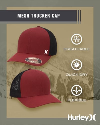 Hurley Mens Mini Icon Mesh Panel Fitted Trucker Baseball Cap - color: Red, size: Small-Medium