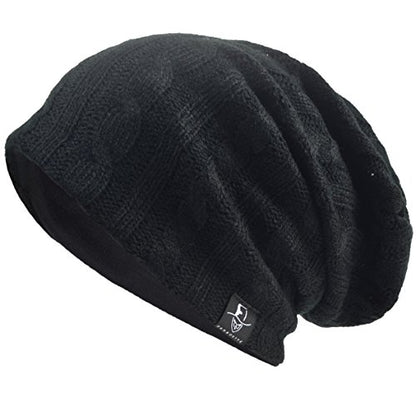 VECRY Men's Slouch Beanie Skull Cap Long Baggy Hip-Hop Winter Summer Hat - color: Cable-black