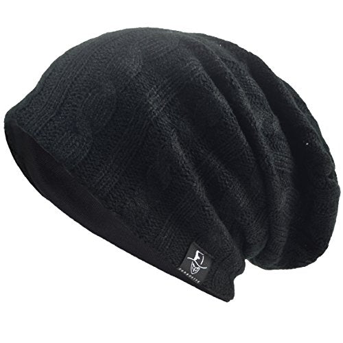 VECRY Men's Slouch Beanie Skull Cap Long Baggy Hip-Hop Winter Summer Hat - color: Cable-black