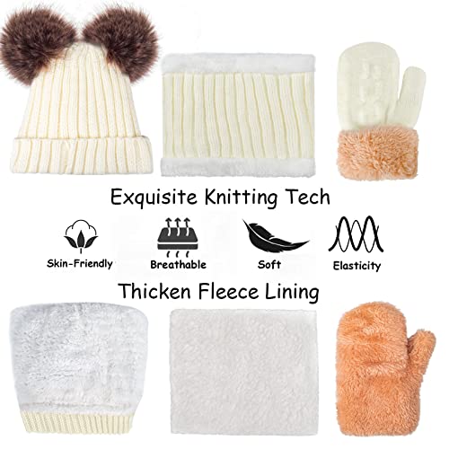 Kids Winter Beanie Scarf Gloves Set - Thermal Fleece Lined Knit Hat, Soft Neck Warmer & Mittens for Girls & Boys 1-10 Years - color: White-s, size: 1-5 years
