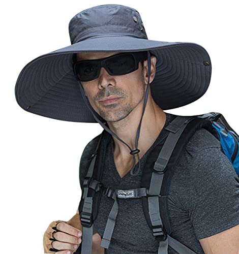 HUAMULAN Men Wide Brim Sun Hat Summer Outdoor Women Bucket Fishing Hats - color: A4-darkgray