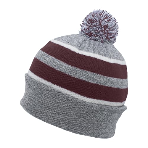 Pacific Headwear Unisex Adult Pacific Headwear Knit Fold Over Pom-pom Beanie - color: Heather/Maroon/White
