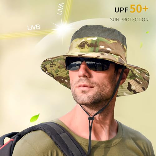 Rosoz Sun Hats for Men Women UPF 50+ Breathable Wide Brim Summer Fishing - color: Camo Green