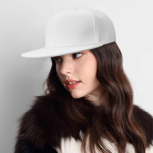Snapback Hat Flat Bill Visor Hats Adjustable Hip Hop Baseball Cap for Women Men - color: White
