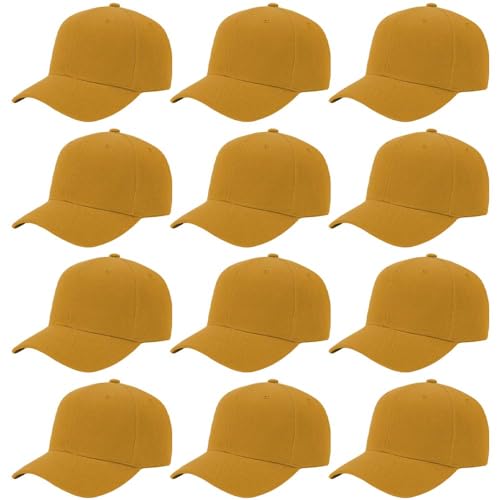 ZH Plain Adjustable Baseball Cap - Lot of 12 Unisex Blank Design Caps - color: Gold