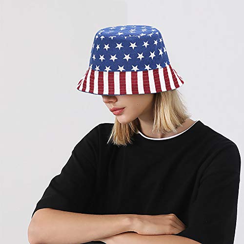 XYIYI Cute Bucket Hat Beach Fisherman Hats for Women, Reversible Double-Side-Wear - color: American Flag