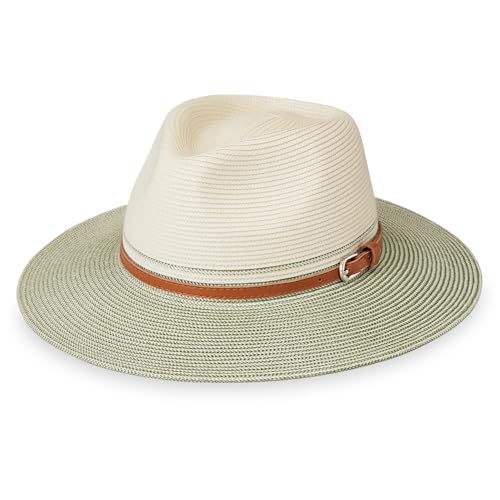 Wallaroo Women's Kristy Fedora– UPF 50+ UV Protection | Wide Brim, Packable & Adjustable - color: Ivory/Sage, size: Medium