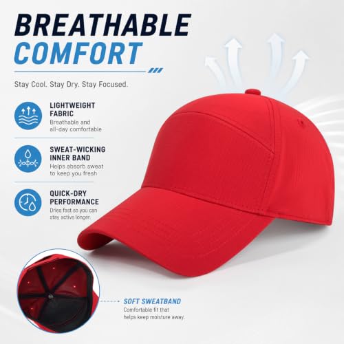 Quick Dry Baseball Cap Trucket Hats UPF50+ Structured Golf Hats Men Women - color: Red