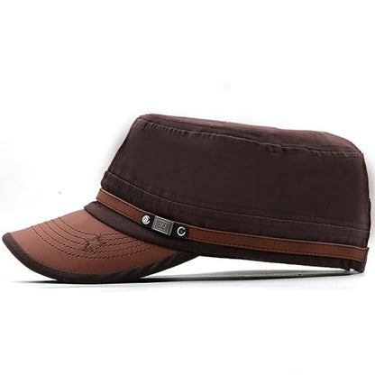 Cadet Army Cap for Men Women Military Adjustable Unisex Flat Top Hat - color: Brown